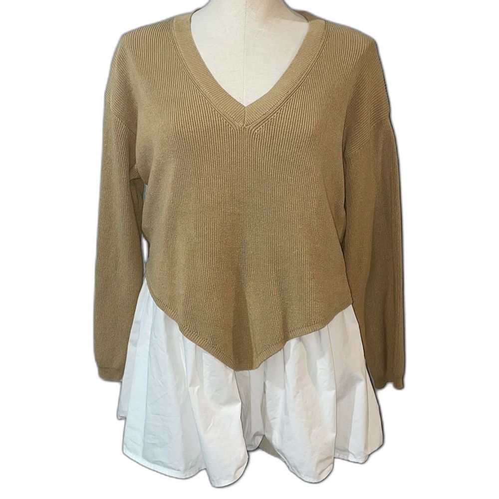 Cocobleu Women's Layered Look V-Neck Sweater Tunic Top size L Boho Lagenlook